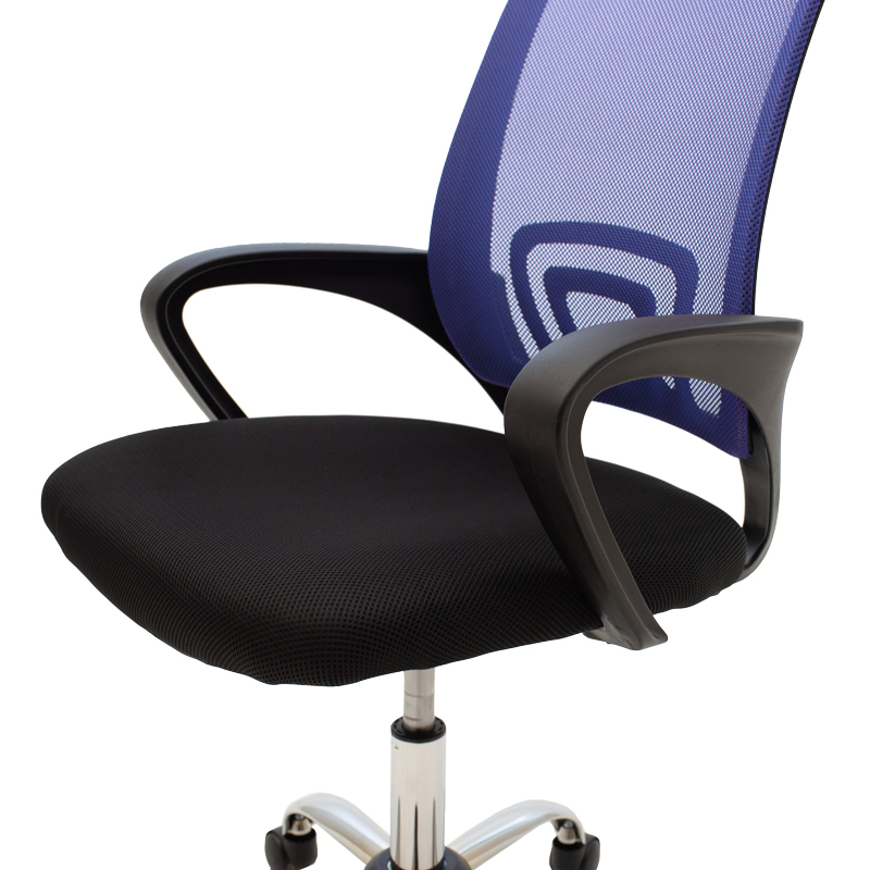 Καρέκλα γραφείου Berto II pakoworld με ανάκλιση ύφασμα mesh σε μπλε-μαύρη απόχρωση και βάση χρωμίου 60x48x85-95εκ
