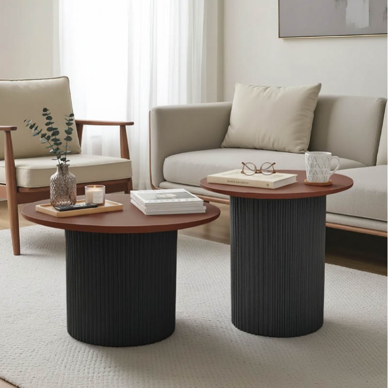 Dovel pakoworld mdf coffee table set of 2 walnut-black