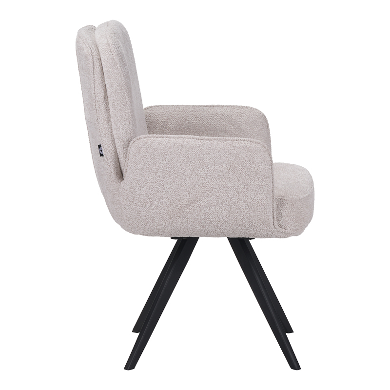 Πολυθρόνα περιστρεφόμενη Novo pakoworld ύφασμα λευκό μπουκλε-πόδια μαύρο μεταλλικό 65.5x60x90εκ