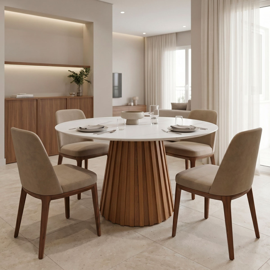 Dining table Franzel pakoworld sintered stone in marble look-mdf in natural shade D120x75cm