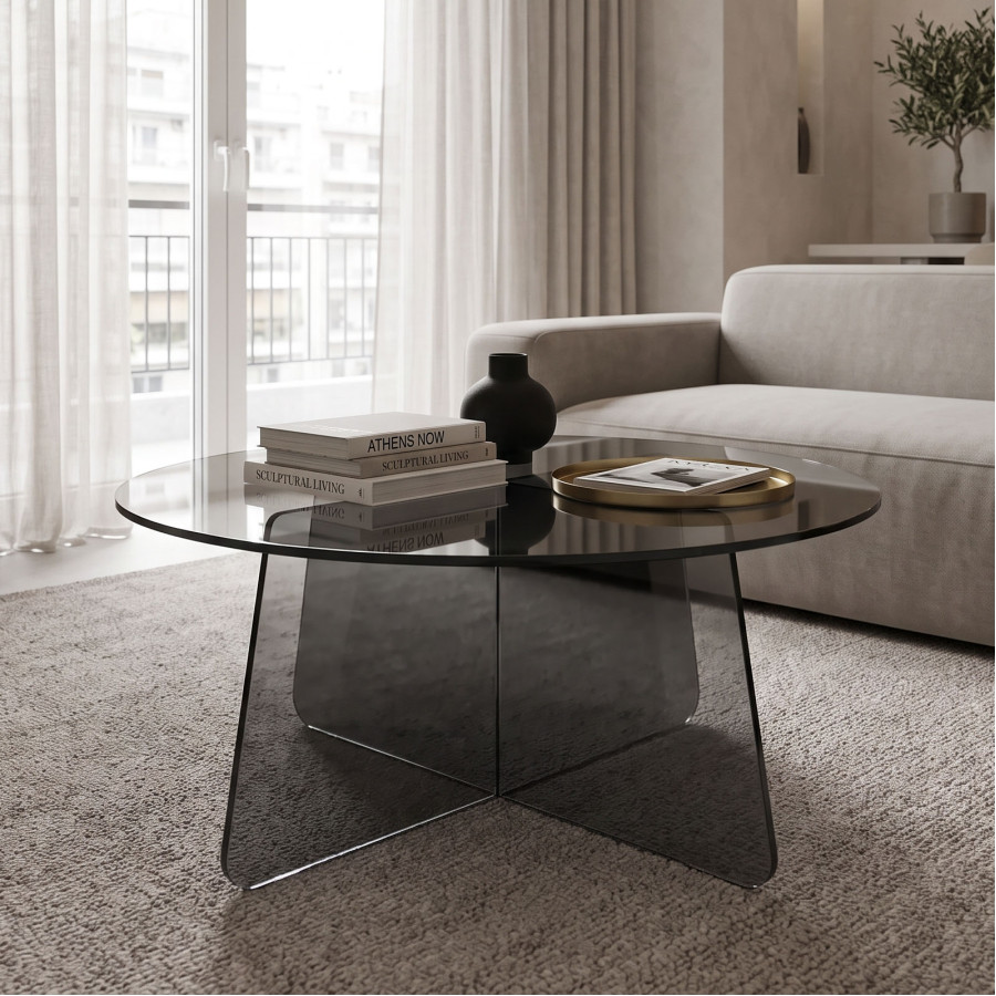 Coffee table Cleary pakoworld tempered anthracite 8mm glass D70x45cm