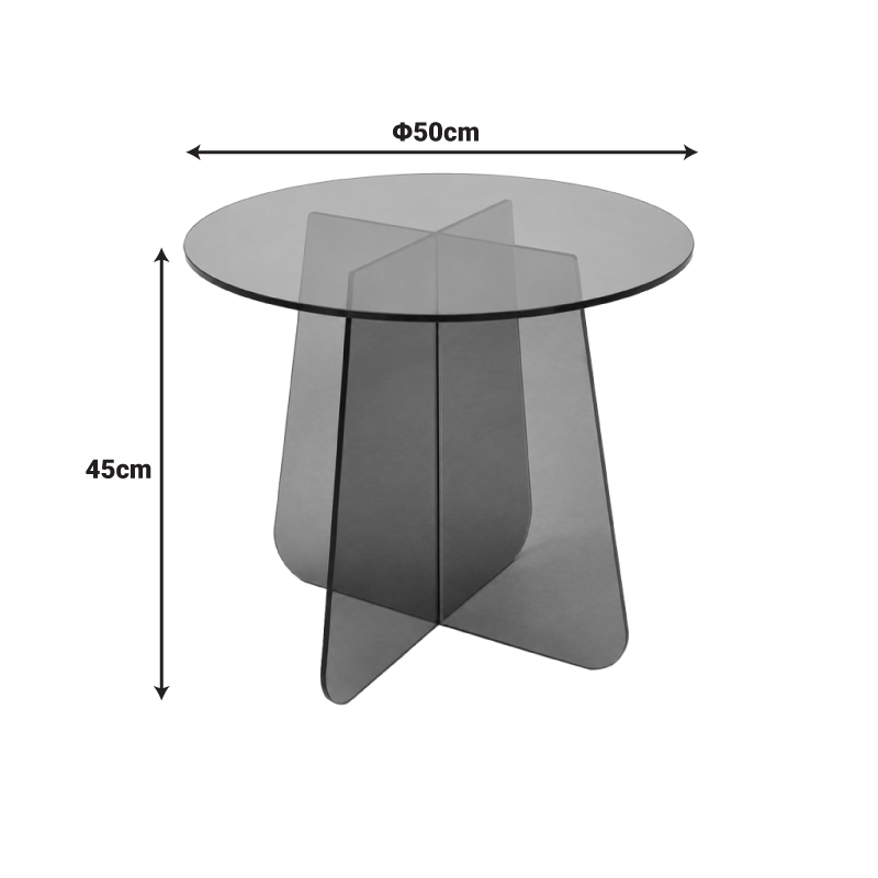 Τραπέζι βοηθητικό Cleary pakoworld tempered 8mm γυαλί ανθρακί Φ50x45εκ