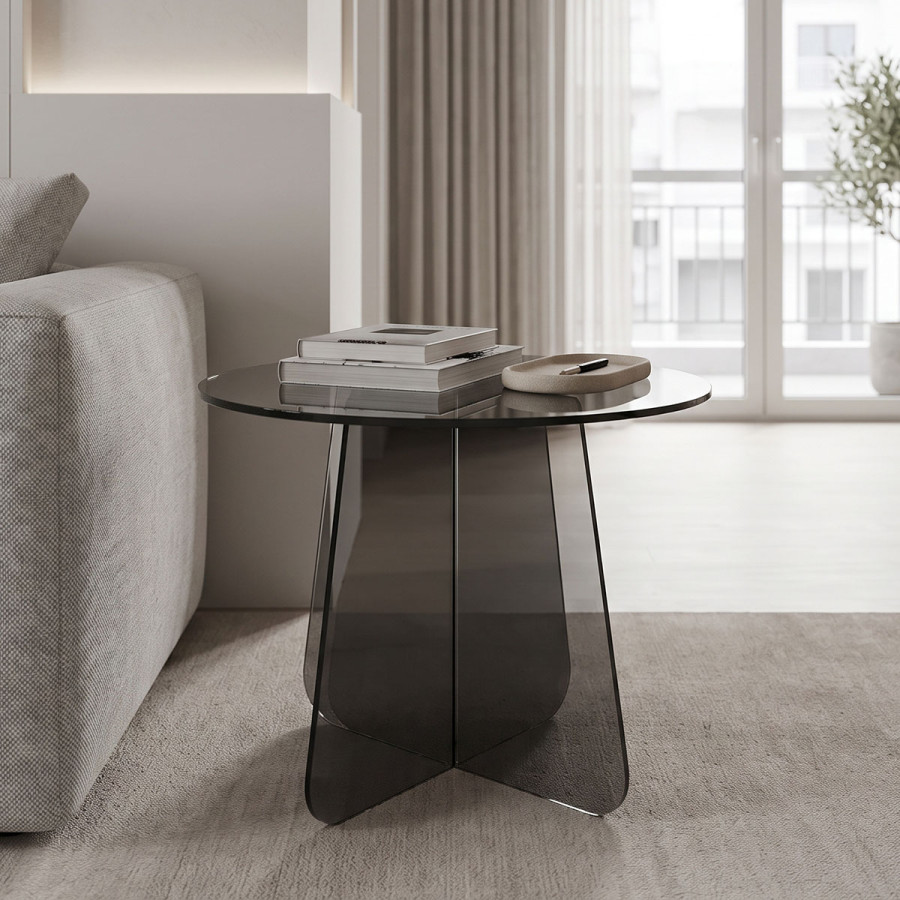 Side table Cleary pakoworld tempered anthracite 8mm glass D50x45cm