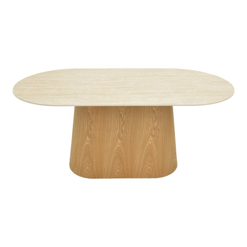 Τραπέζι Karlino pakoworld sintered stone σε όψη τραβερτίνας-mdf σε φυσική απόχρωση 180x90x76εκ