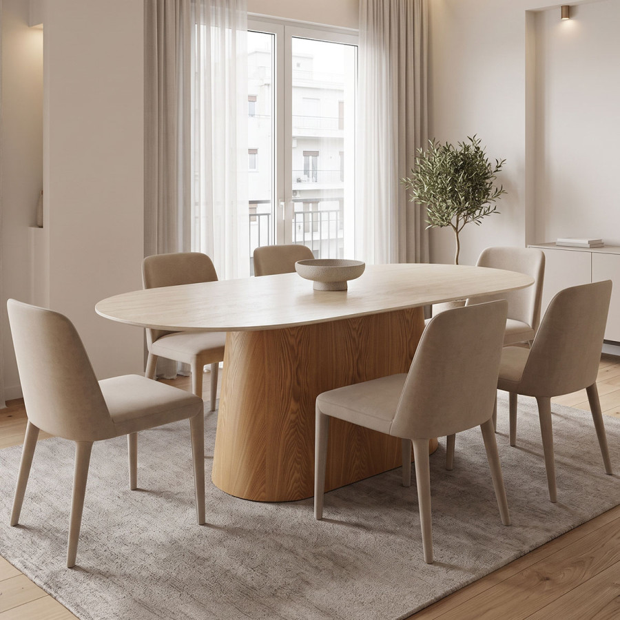 Dining table Karlino pakoworld sintered stone in travertine look-mdf natural color 180x90x76cm