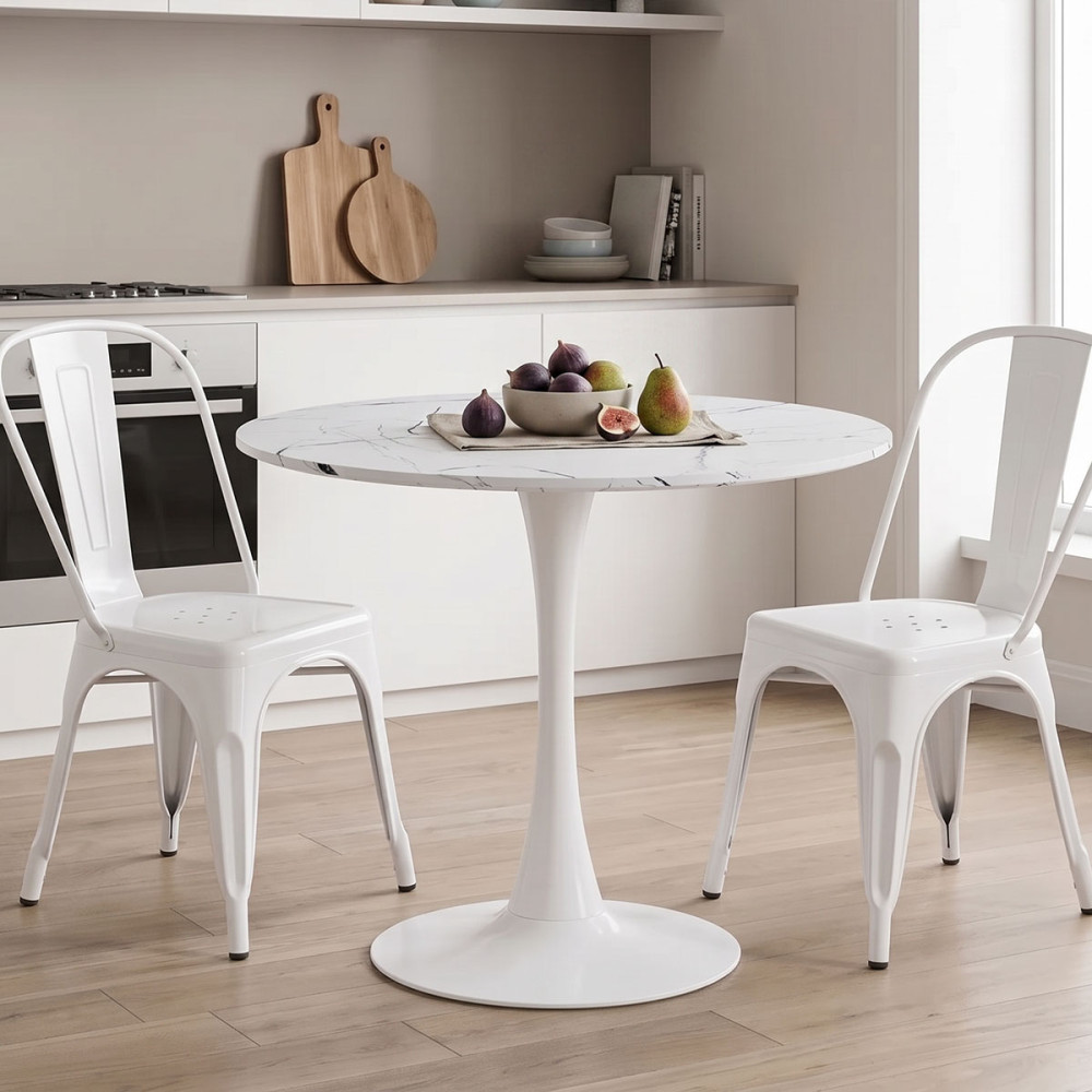 Balou pakoworld table sintered stone in white marble look-white metal base D90x73cm