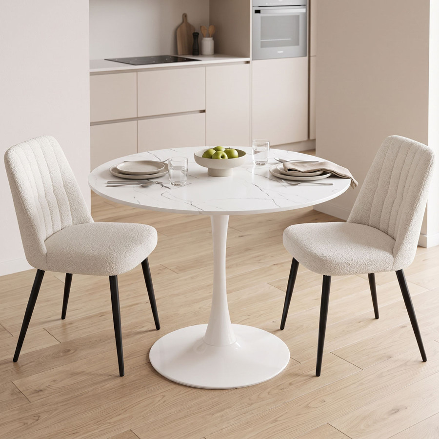 Balou pakoworld table sintered stone in white marble look-white metal base D120x73cm