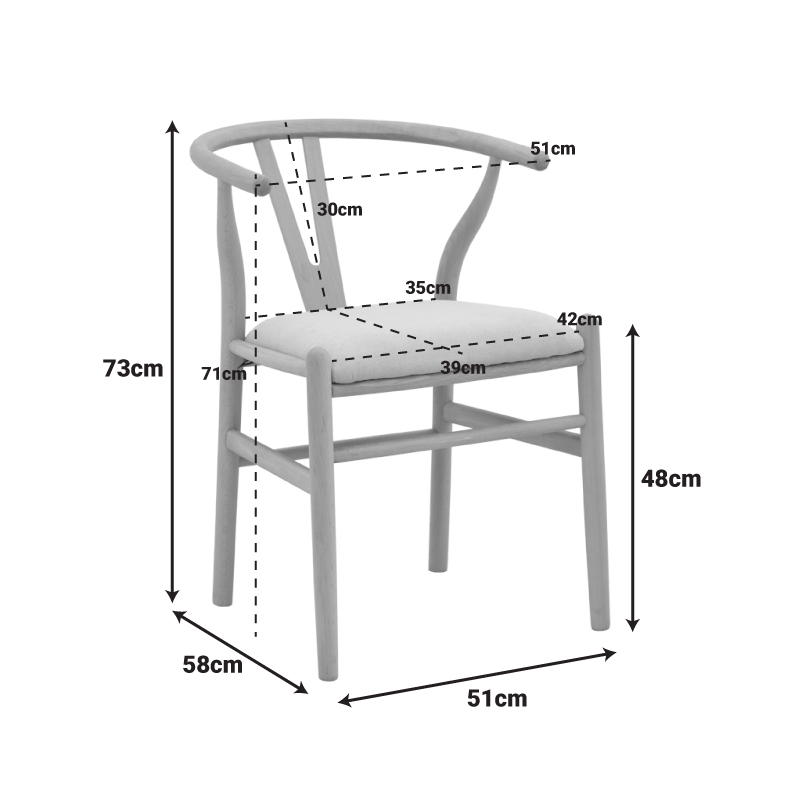 Wishbone chair pakoworld rubberwood-fabric in natural-grey color 51x58x73cm