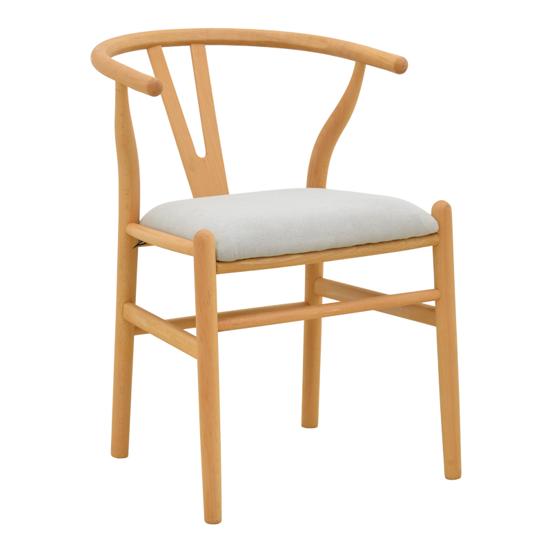 Wishbone chair pakoworld rubberwood-fabric in natural-grey color 51x58x73cm