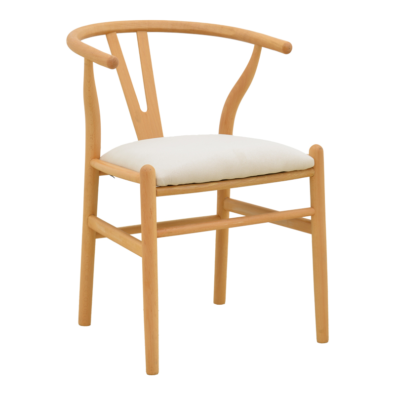 Wishbone chair pakoworld rubberwood-fabric in natural-beige color 51x58x73cm