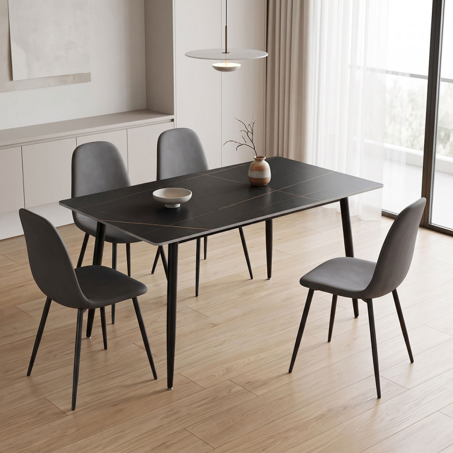 Gustas table pakoworld black marble sintered stone-black metal 140x80x76cm