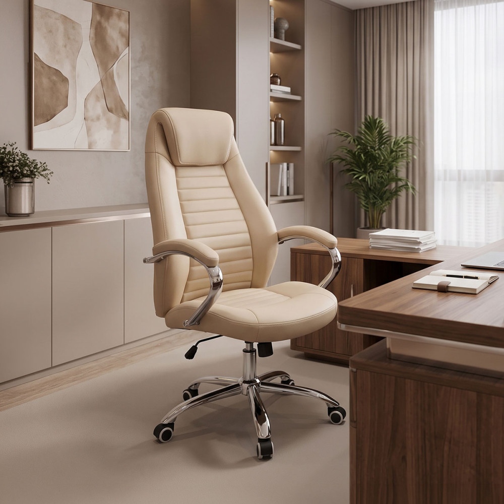 Manager chair Sonar pakoworld beige pu 61x57x120-128cm