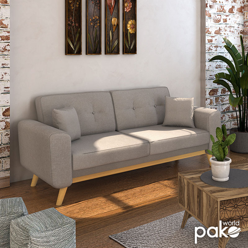 2 seater sofa-bed  Carmelo pakoworld fabric beige-grey 214x80x86 cm
