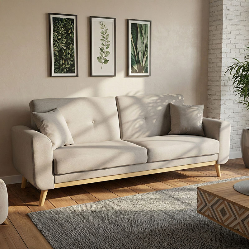 2 seater sofa-bed  Carmelo pakoworld fabric beige-grey 214x80x86 cm