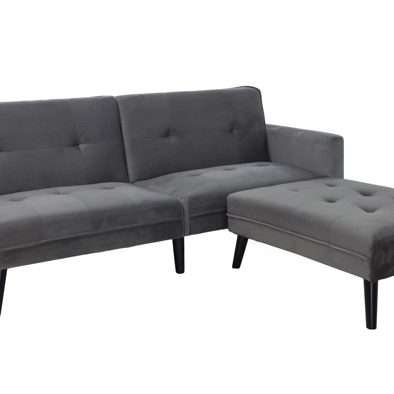 Καναπές γωνία-κρεβάτι με υποπόδιο Dream pakoworld γκρι-ασημί βελούδο 209x157x80εκ