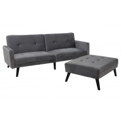 Sofa - bed Dream pakoworld with footstool velvet in grey-silver 209x157x80m