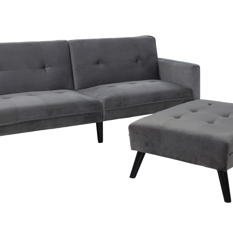 Καναπές γωνία-κρεβάτι με υποπόδιο Dream pakoworld γκρι-ασημί βελούδο 209x157x80εκ