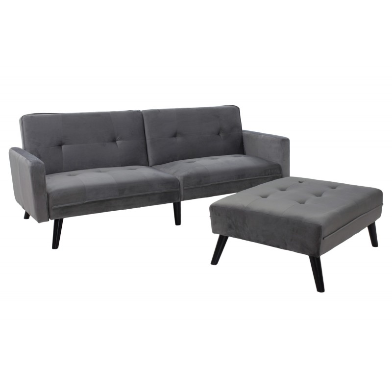 Sofa - bed Dream pakoworld with footstool velvet in grey-silver 209x157x80m