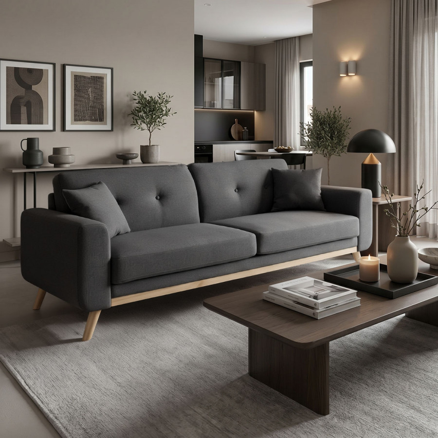 3 seated sofa-bed Carmelo Pakoworld dark grey fabric 214x80x86cm