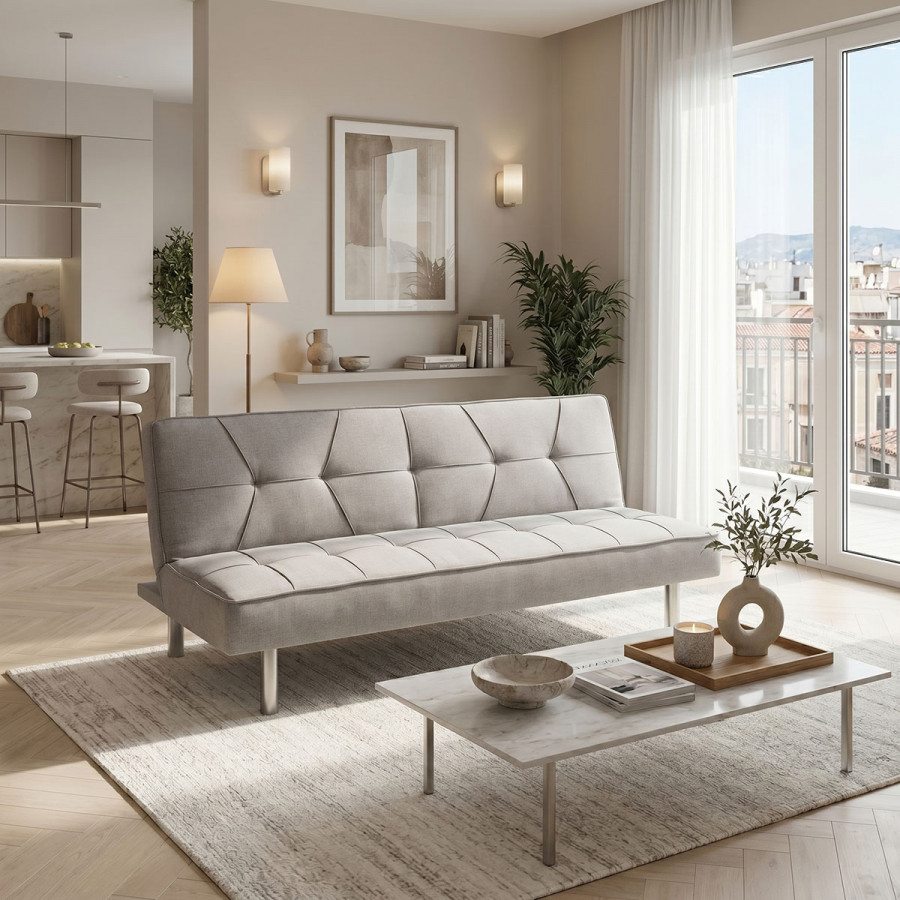 3 seater sofa-bed Travis pakoworld with fabric in gray color 175x83x74cm