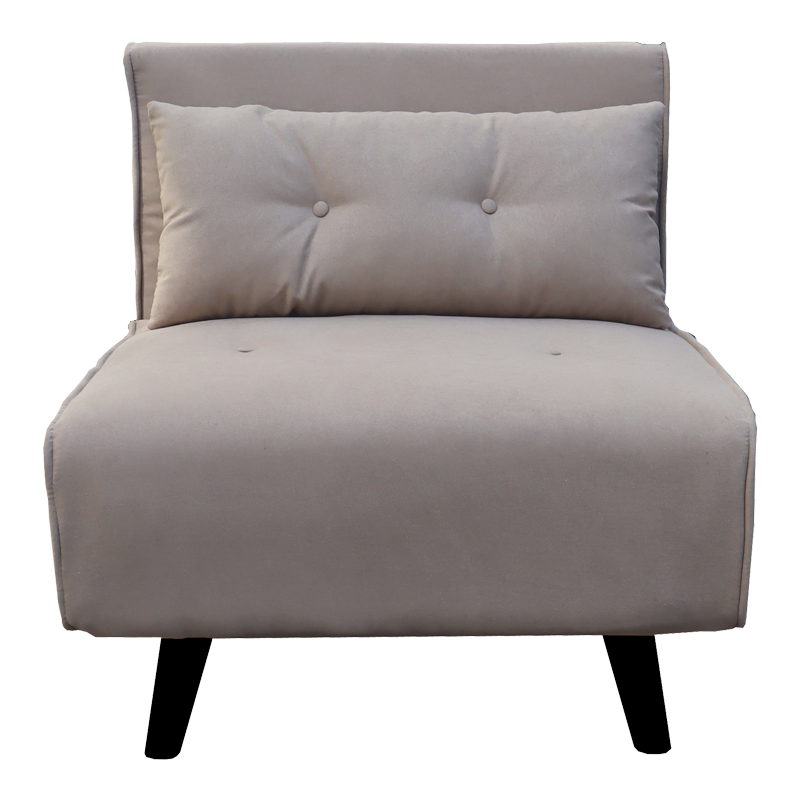 Πολυθρόνα-κρεβάτι Josuane pakoworld γκρι μπεζ βελούδο και ξύλινο πόδι σε μαύρη απόχρωση 78x80x81εκ