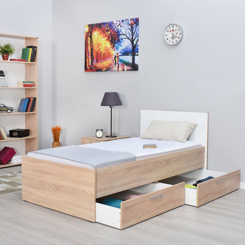 Bed Maeve pakoworld with storage space in white sonoma 90x190cm Bed Maeve pakoworld with storage space in white sonoma 90x190cm
