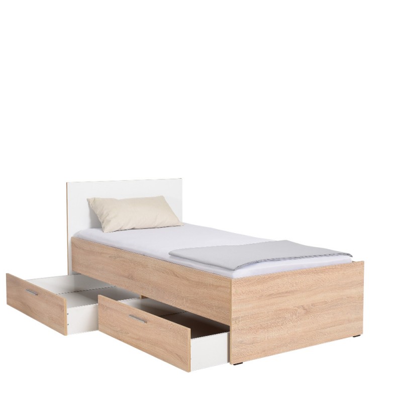 Κρεβάτι Maeve pakoworld λευκό-sonoma αποθηκευτικός χώρος 90x190εκ