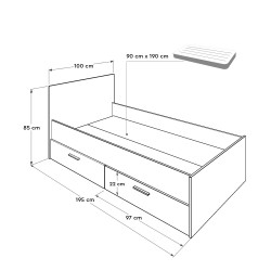 Κρεβάτι Maeve pakoworld λευκό-sonoma αποθηκευτικός χώρος 90x190εκ