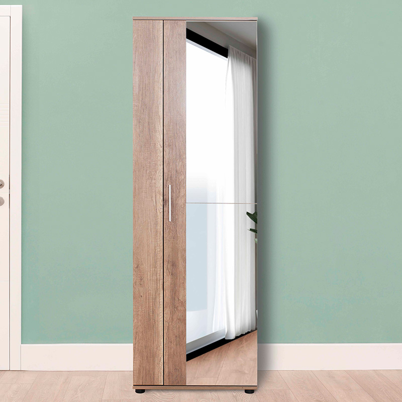 Entrance furniture-shoe cabinet Porto pakoworld with mirror 25 pairs natural 60x36x187cm Entrance furniture-shoe cabinet Porto pakoworld with mirror 25 pairs natural 60x36x187cm