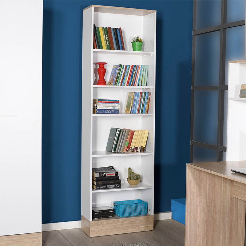 Bookcase Bator pakoworld in white-oak color 60x26x197cm Bookcase Bator pakoworld in white-oak color 60x26x197cm