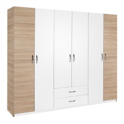 Dormie pakoworld six-door wardrobe with drawers in white 206x52x213cm