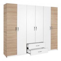 Dormie pakoworld six-door wardrobe with drawers in white 206x52x213cm