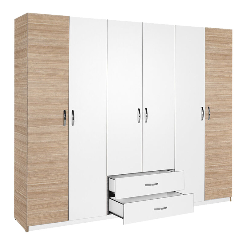 Dormie pakoworld six-door wardrobe with drawers in white 206x52x213cm