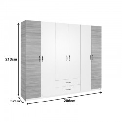 Dormie pakoworld six-door wardrobe with drawers in white 206x52x213cm