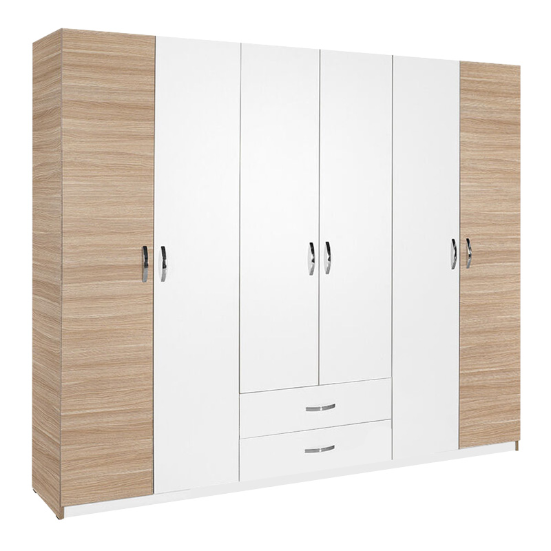 Dormie pakoworld six-door wardrobe with drawers in white 206x52x213cm