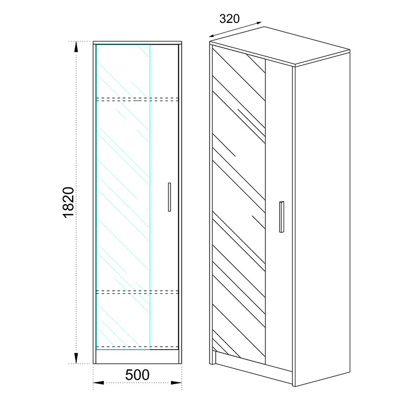 Ντουλάπα ρούχων Astra pakoworld μονόφυλη χρώμα sonoma-λευκό 50x32x182εκ