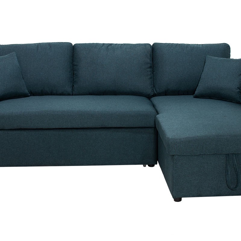 Γωνιακός καναπές κρεβάτι Marvel pakoworld αναστρέψιμος με αποθηκευτικό χώρο μπλε ύφασμα