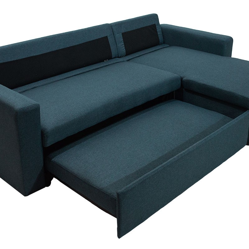 Γωνιακός καναπές κρεβάτι Marvel pakoworld αναστρέψιμος με αποθηκευτικό χώρο μπλε ύφασμα