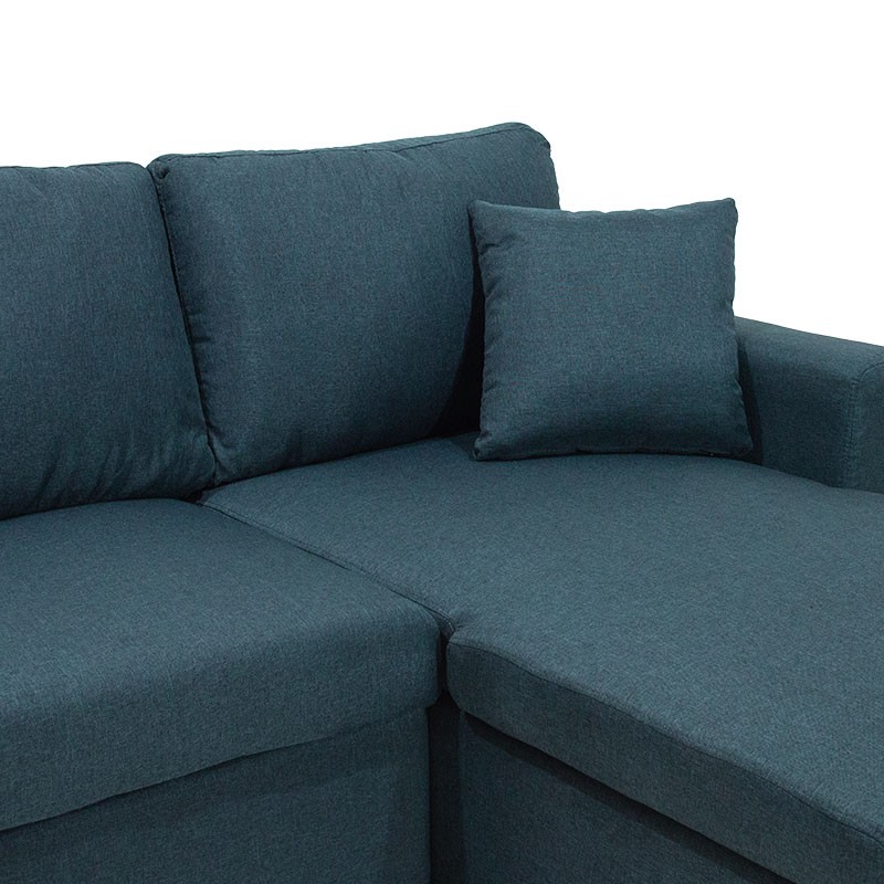 Γωνιακός καναπές κρεβάτι Marvel pakoworld αναστρέψιμος με αποθηκευτικό χώρο μπλε ύφασμα