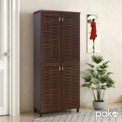 Shoe storage cabinet MANTAM pakoworld with 4 doors for 24 pairs of shoes in walnut color 78x40x170,5cm Shoe storage cabinet MANTAM pakoworld with 4 doors for 24 pairs of shoes in walnut color 78x40x170,5cm