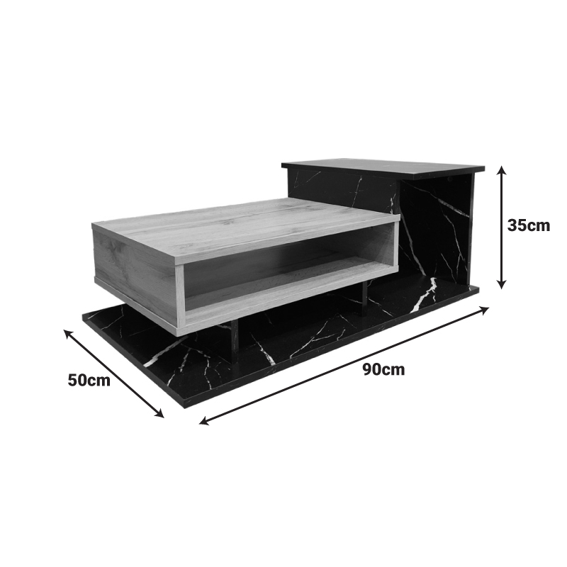 Coffee table Nuvele pakoworld in black marble-sonoma shade 90x50x35cm