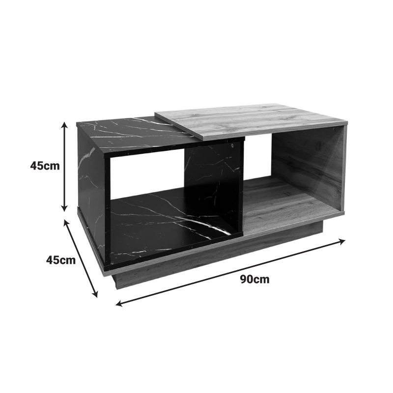 Coffee table Fetix pakoworld in black marble-sonoma shade 90x45x45cm Coffee table Fetix pakoworld in black marble-sonoma shade 90x45x45cm