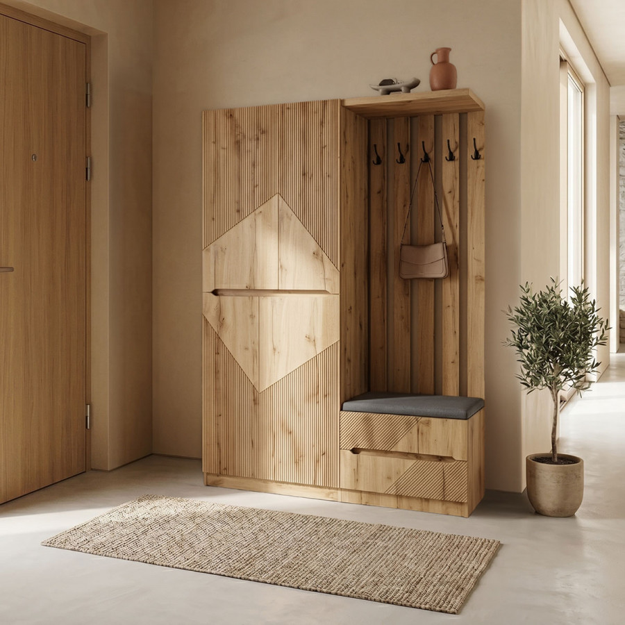 Zomie pakoworld entrance furniture in oak shade 131x41.5x180.4cm