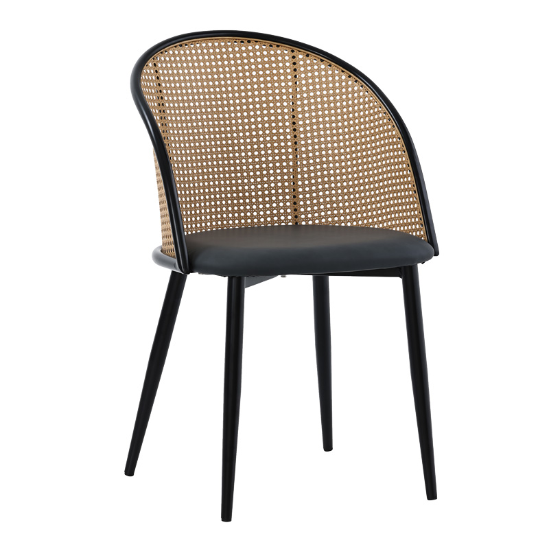 Riccardo chair pakoworld pe rattan beige-pu black grey-metal black 56x52x82cm Riccardo chair pakoworld pe rattan beige-pu black grey-metal black 56x52x82cm