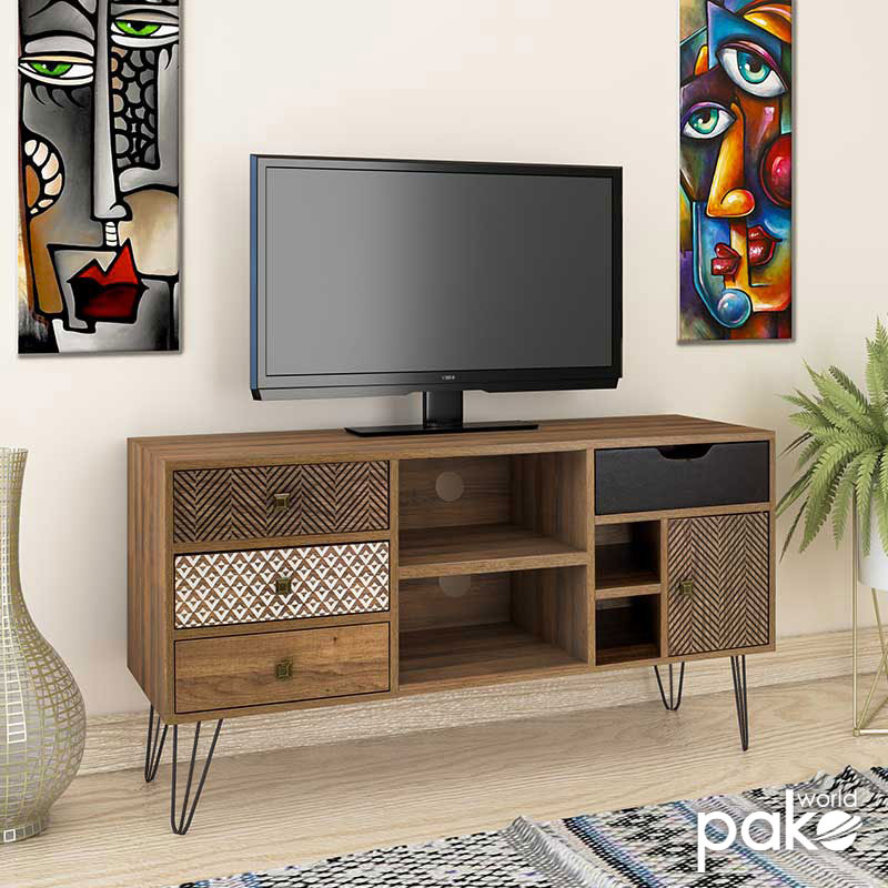 Tv unit Boho pakoworld in walnut color 120x39x64cm Tv unit Boho pakoworld in walnut color 120x39x64cm
