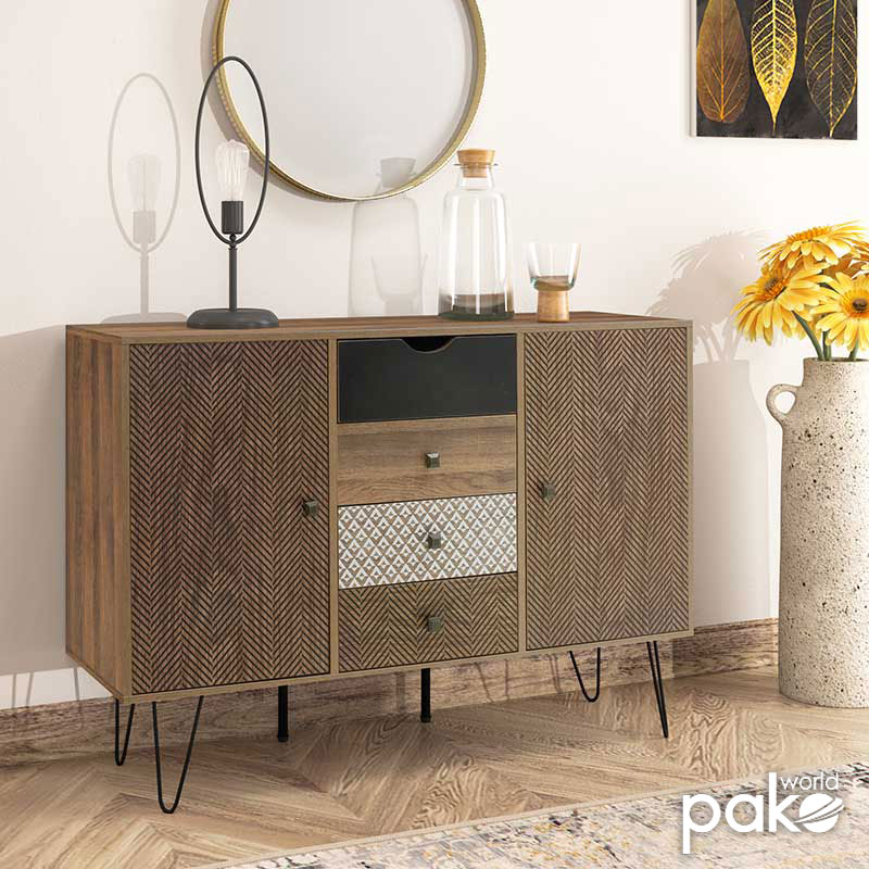 Buffet Boho pakoworld with four drawers in walnut color 122x39,5x86cm