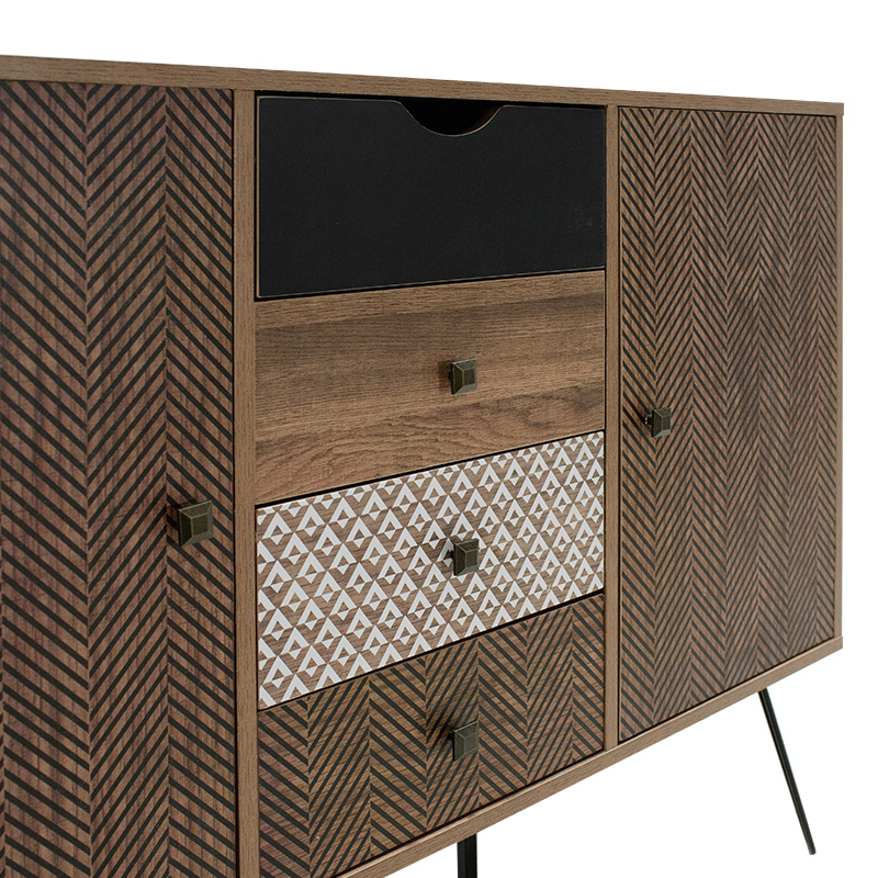 Buffet Boho pakoworld with four drawers in walnut color 122x39,5x86cm Buffet Boho pakoworld with four drawers in walnut color 122x39,5x86cm