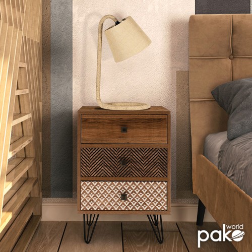 Nightstand Boho pakoworld  with 3 drawers in walnut color 40x40x59cm