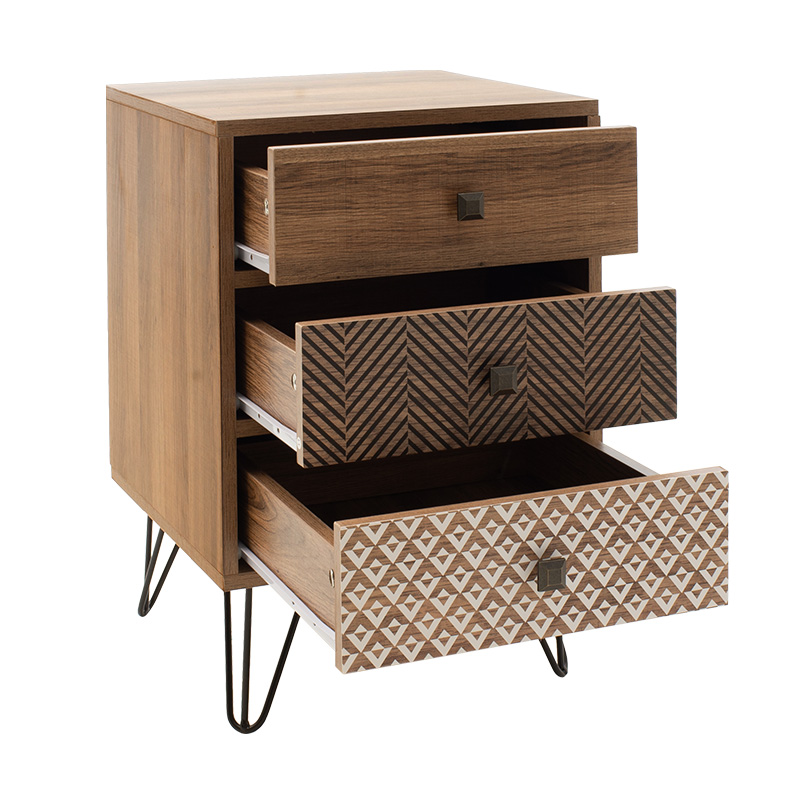 Nightstand Boho pakoworld  with 3 drawers in walnut color 40x40x59cm