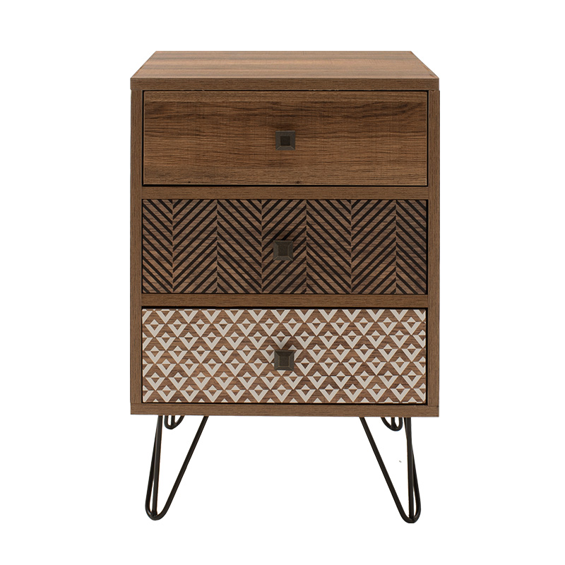 Nightstand Boho pakoworld  with 3 drawers in walnut color 40x40x59cm